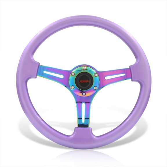 AJP Distributors Universal 350mm 14" 6 Bolts Holes Light Weight Steel Steering Wheel Metallic Purple Neo Chrome 3 Spoke Heavy Duty + Horn Button Replacement JDM VIP Sport Tracking