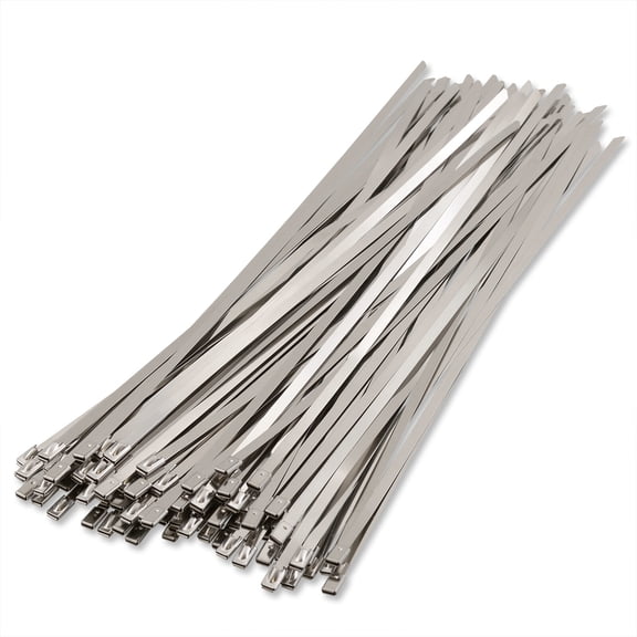 AJP Distributors Universal Car Truck Automotive Motorcycle 100PC 12" Inch 300mm Stainless Steel Chrome Cable Zip Ties Heavy Duty Metal Self-Lock Wire Cord Band Straps Exhaust Header Manifold Heat Wrap