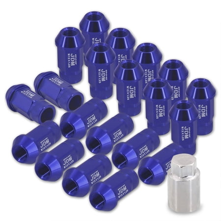 AJP Distributors Universal JDM Sport M12 X 1.25MM Thread Pitch 20-Pieces Hexagonal T-6061 Aluminum Open End Wheels Rims Tuner Lug Nuts Set Kit Anodized Blue with Socket Adapter Key