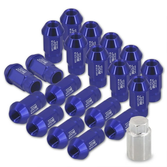 AJP Distributors Universal JDM Sport M12 X 1.25MM Thread Pitch 20-Pieces Hexagonal T-6061 Aluminum Open End Wheels Rims Tuner Lug Nuts Set Kit Anodized Blue with Socket Adapter Key