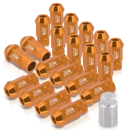 AJP Distributors Universal JDM Sport M12 X 1.5MM Thread Pitch 20-Pieces Hexagonal T-6061 Aluminum Open End Wheels Rims Tuner Lug Nuts Set Kit Anodized Gold with Socket Adapter Key