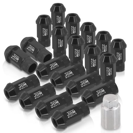 AJP Distributors Universal JDM Sport M12 X 1.5MM Thread Pitch 20-Pieces Hexagonal T-6061 Aluminum Open End Wheels Rims Tuner Lug Nuts Set Kit Anodized Black with Socket Adapter Key