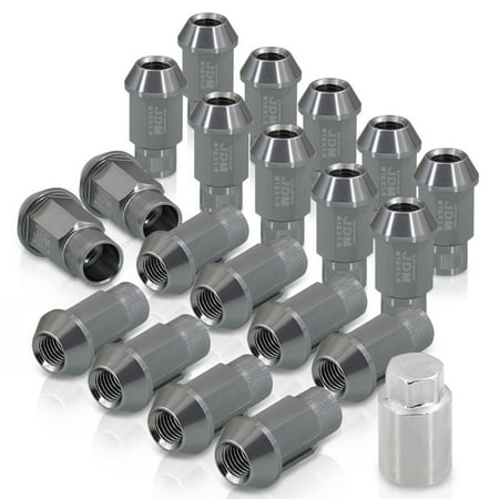 AJP Distributors Universal JDM Sport M12 X 1.5MM Thread Pitch 20-Pieces Hexagonal T-6061 Aluminum Open End Wheels Rims Tuner Lug Nuts Set Kit Anodized Gunmetal w/ Socket Adapter Key