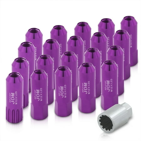 AJP Distributors Universal JDM Sport M12X1.25mm Thread Pitch 20 Piece VIP Extended Hexagonal Aluminum Open End Wheels Rims Tuner Locking Type Lug Nuts Key Set Kit Anodized Purple