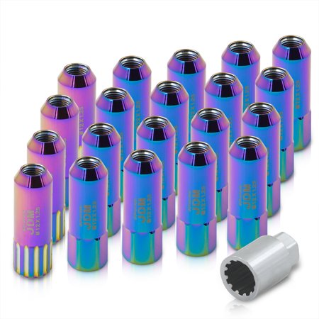 AJP Distributors Universal JDM Sport M12X1.25mm Thread Pitch 20 Piece VIP Extended Hexagonal Aluminum Open End Wheels Rims Tuner Locking Type Lug Nuts Key Set Kit Anodized Neochrome