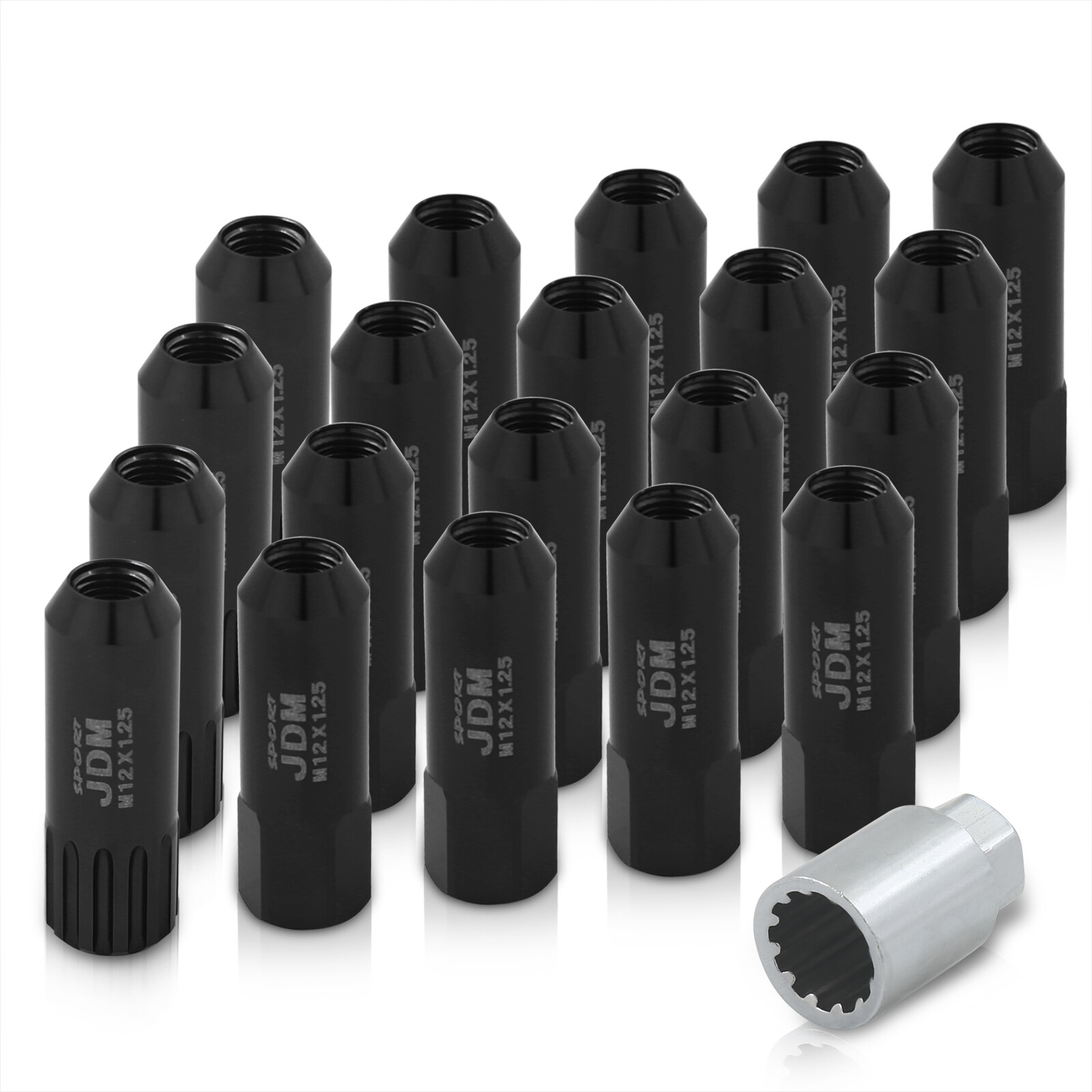 20 Pack Silver Aluminum Tuner Lug Nuts - M12x1.5 Thread, 60mm Open End, Conical Seat 7 thumbnail image