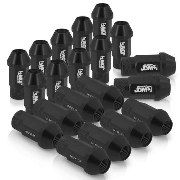 AJP Distributors Upgrade JDM Sport Universal 20-Piece Heavy Duty Aluminum Alloy 50MM Open Ended Cone Tuner Lug Nuts Stud Set Wheels Rims For M12X1.25MM Thread Pitch Anodized Black