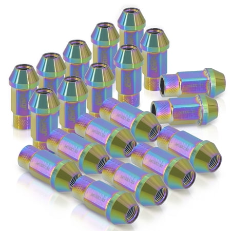 AJP Distributors Upgrade JDM Sport Universal 20-Piece Heavy Duty Aluminum Alloy 50MM Open Ended Tuner Lug Nuts Stud Set Wheels Rims For M12X1.25MM Thread Pitch Anodized Neo Chrome