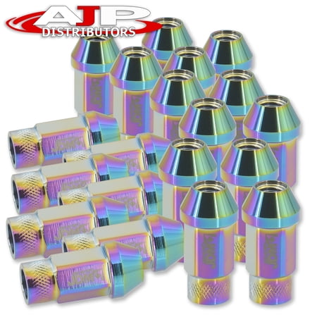 AJP Distributors Upgrade JDM Sport Universal 20-Piece Heavy Duty Aluminum Alloy 50MM Open Ended Tuner Lug Nuts Stud Set Wheels Rims For M12X1.5MM Thread Pitch Anodized Neo Chrome