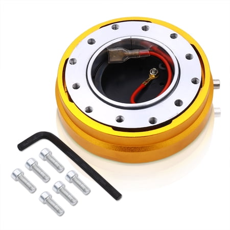 AJP Distributors Upgrade Universal JDM VIP USDM KDM EDM DTM Euro Thin Slim 6-Bolt Hole Quick Release Detachable Removal Push Snap Off Aftermarket Steering Wheel Adapter Hub Kit Gold