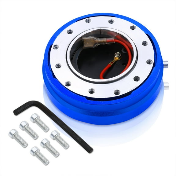 AJP Distributors Upgrade Universal JDM VIP USDM KDM EDM DTM Euro Thin Slim 6-Bolt Hole Quick Release Detachable Removal Push Snap Off Aftermarket Steering Wheel Adapter Hub Kit Blue