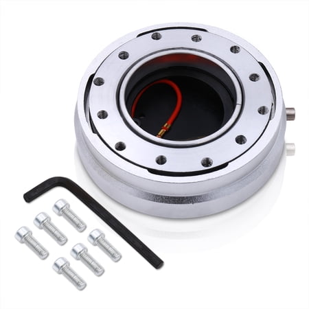 AJP Distributors Upgrade Universal JDM VIP USDM KDM EDM DTM Euro Thin Slim 6-Bolt Hole Quick Release Detachable Removal Snap Off Aftermarket Steering Wheel Adapter Hub Kit Silver