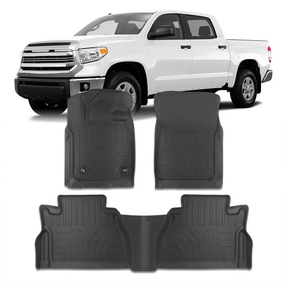 AJP Distributors All Weather Season Proof Rubber Floor Mats Front Rear Set Compatible/Replacement For Toyota Tundra Double / CrewMax Cab 2014 2015 2016 2017 2018 2019 2020 2021 14 15 16 17 18 19 20 21