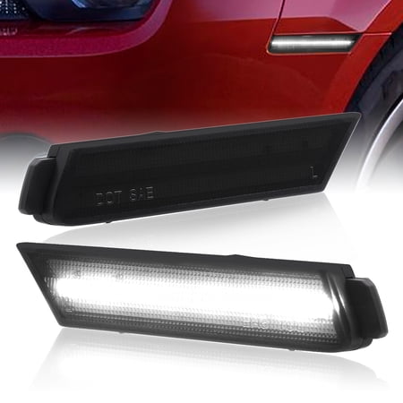 AJP Distributors White LED Smoked Front Bumper Fender Side Markers Lights Signal Lamps Reflectors Assembly Pair Compatible/Replacement For Chevy Camaro 2010 2011 2012 2013 2014 2015 10 11 12 13 14 15