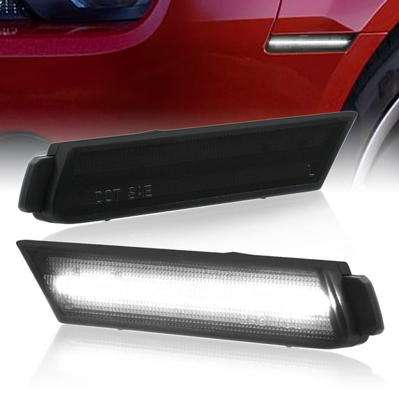 AJP Distributors White LED Smoked Front Bumper Fender Side Markers Lights Signal Lamps Reflectors Assembly Pair Compatible/Replacement For Chevy Camaro 2010 2011 2012 2013 2014 2015 10 11 12 13 14 15