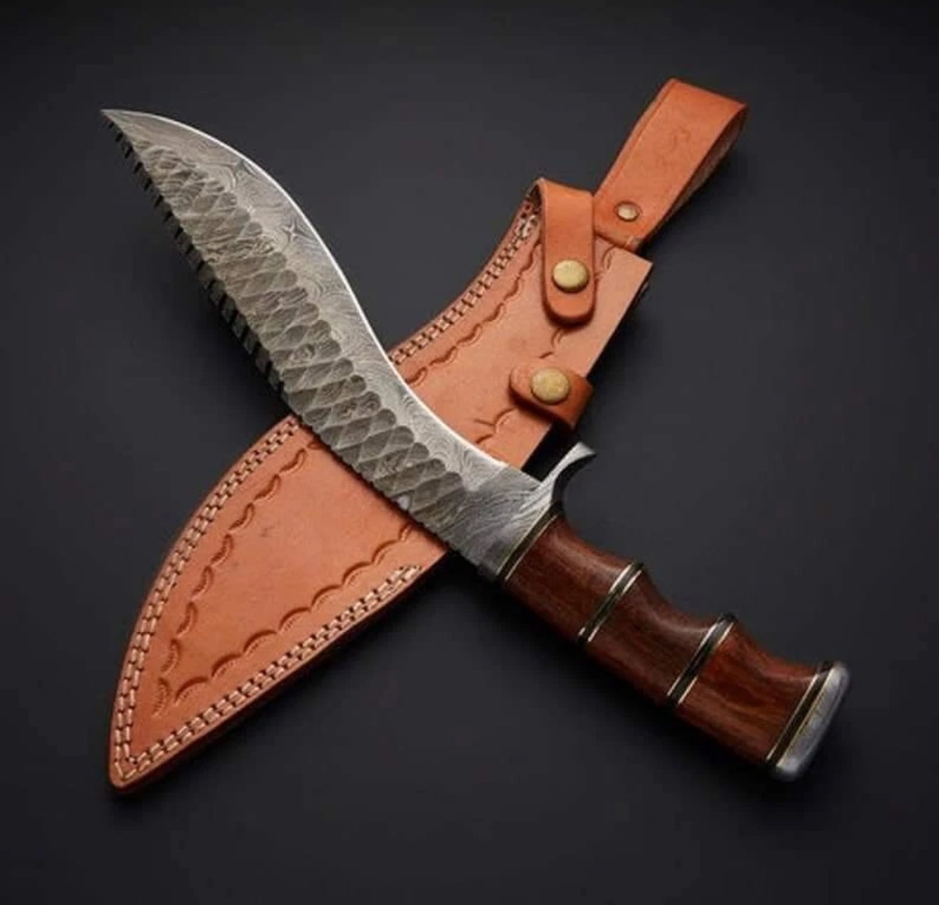 AJSANITY 16" FULL TANG DAMASCUS Fixed Blade BOWIE Hunting SURVIVAL Knife GURKHA KUKRI KNIFE