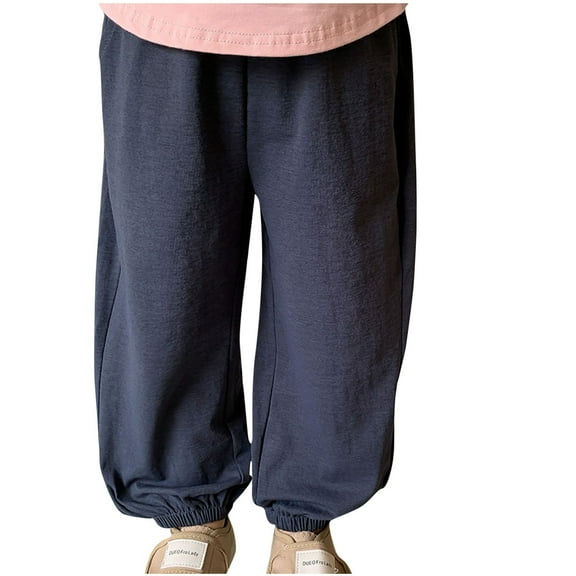 AJTQTH Casual Cotton Linen Pants for Kids Boys Girls Unisex Elastic-Waisted Wide-Leg Loose Fit Quick-Dry Full-Length Breathable Trousers for Sports Home Party Outdoor Dark Gray 4 Years