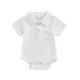 thumbnail image 1 of AJTQTH 2PC Set for Baby Infant Newborn Summer Breathable Waffle Knitted Henley Neck Short-Sleeved Button Closure One-Piece Rompers Jumpsuit Bodysuit White 3 Months, 1 of 3
