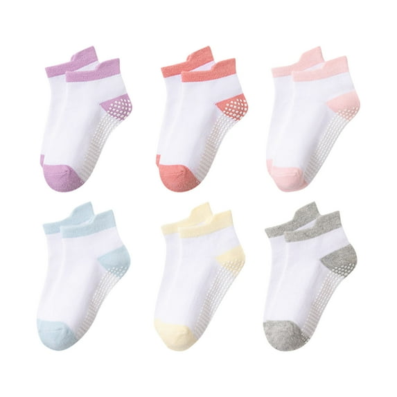 AJTQTH 6-Pack Toddler Socks with Grips Anti-Slip Cotton Crew Socks for Infant Newborn Girls Boys Solid Breathable Soft Non-Slip Socks Multicolor#04 1 Years