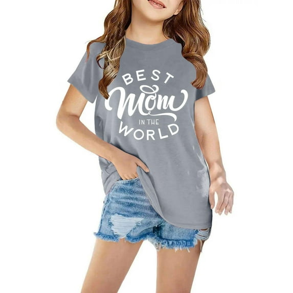 AJTQTH Alphabet Print T-shirt for Kids Unisex Boys Girls Best Gift for Mother's Day Summer Short-Sleeved Round Neck Loose Fit Tees Tops Shirt Blouse Clothes Outfits Gray 3 Years