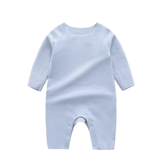 AJTQTH Baby Cotton Comfy Base Layer Rompers Infant Toddler Solid Color Crewneck Long-Sleeved Full Length Jumpsuit Onesie Underwear Clothes Outfits Blue 6 Months