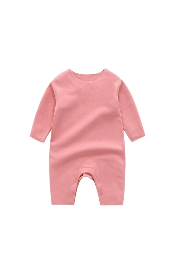 Baby Cotton Comfy Base Layer Rompers Infant Toddler Solid Color Crewneck Long-Sleeved Full Length Jumpsuit Onesie Underwear Clothes Outfits Pink 3 Years