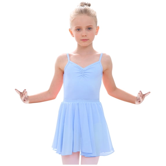 AJTQTH Baby Girls Dance Clothes 2PC Set Summer Sleeveless V-Neck Halter Training Clothes Cute Solid One-piece Performance Clothes with Rubber Comfy Mini Skirt Blue 4-5 Years