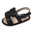 thumbnail image 1 of AJTQTH Baby Girls Toddler Princess Sandals Faux Leather Sequins Glitter Butterfly Accessories Sandals Hook and Loop Soft Soled Anti-Slip Sandals Summer Casual Beach Shoes Black 6-9Months, 1 of 8