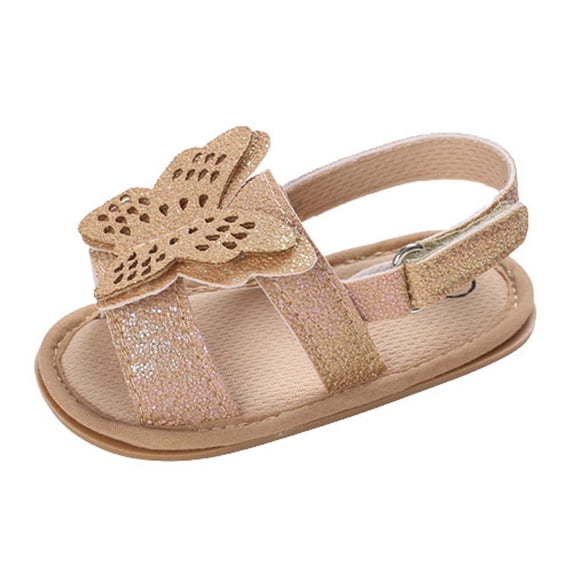 AJTQTH Baby Girls Toddler Princess Sandals Faux Leather Sequins Glitter Butterfly Accessories Sandals Hook and Loop Soft Soled Anti-Slip Sandals Summer Casual Beach Shoes Khaki 12-15Months