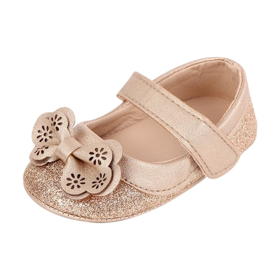 AJTQTH Baby Princess Shoes Toddler Hollowed Out Bow Walking Shoes Closed Toe Velcro Straps Sneakers Non-Slip Soft Cartoon Soled Shoes Faux Leather Shoes Gold 13
