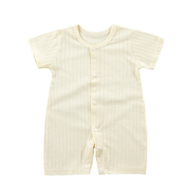 AJTQTH Baby Rompers Infant Solid Color Round Neck Short-Sleeved Jumpsuit Summer Cotton Comfy Bodysuit Playsuit Onesie for Summer Casual Home Sleep Occasions Yellow 3 Months