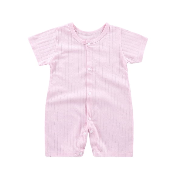 AJTQTH Baby Rompers Infant Solid Color Round Neck Short-Sleeved Jumpsuit Summer Cotton Comfy Bodysuit Playsuit Onesie for Summer Casual Home Sleep Occasions Pink#01 8 Months