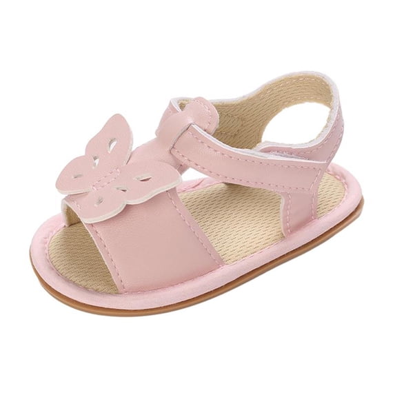 AJTQTH Baby Shoes Faux Leather Open-Toe Adjustable Straped with Butterfly Appliques Beach Slippers Summer Cozy Comfortable Soft Soled Slip-Resistant Sandals Pink Size 12