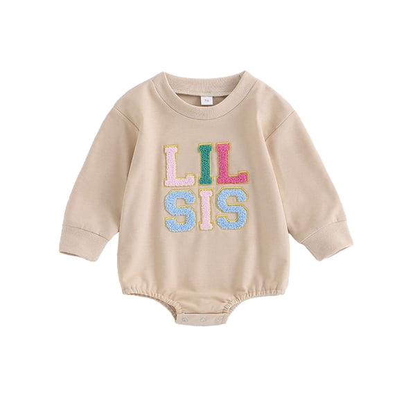 AJTQTH Baby Sport Rompers Round Neck Long-Sleeved Cotton Jumpsuit Fleece Letter Embroidered Playsuit Summer Casual Comfy Bodysuit Onesie Clothes Outfits Khaki 18 Months