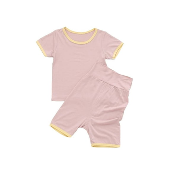 AJTQTH Baby Summer 2PC Set Cotton Crewneck Short-Sleeved Solid Color Tees Tops Tshirts Shirts Blouses+High Rise Comfort-Waisted Pants Trousers Unisex Homewear Sleepwear Pink 24 Months