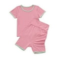 thumbnail image 1 of AJTQTH Baby Summer 2PC Set Cotton Crewneck Short-Sleeved Solid Color Tees Tops Tshirts Shirts Blouses+High Rise Comfort-Waisted Pants Trousers Unisex Homewear Sleepwear Hot Pink 24 Months, 1 of 2