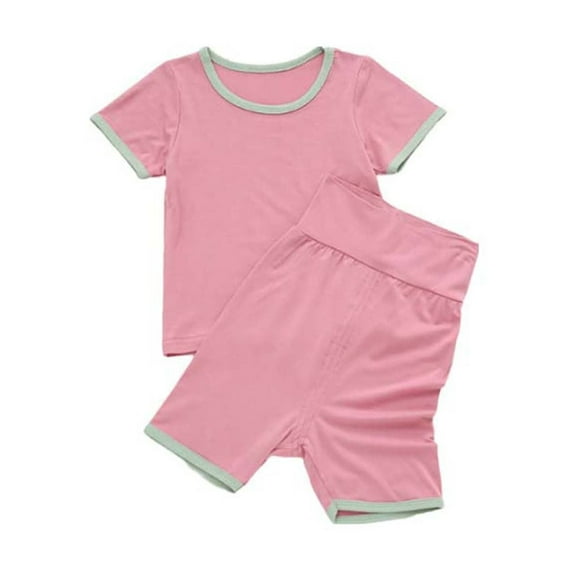 AJTQTH Baby Summer 2PC Set Cotton Crewneck Short-Sleeved Solid Color Tees Tops Tshirts Shirts Blouses+High Rise Comfort-Waisted Pants Trousers Unisex Homewear Sleepwear Hot Pink 24 Months