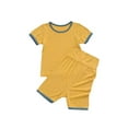 thumbnail image 1 of AJTQTH Baby Summer 2PC Set Cotton Crewneck Short-Sleeved Solid Color Tees Tops Tshirts Shirts Blouses+High Rise Comfort-Waisted Pants Trousers Unisex Homewear Sleepwear Yellow 18 Months, 1 of 3