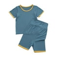 thumbnail image 1 of AJTQTH Baby Summer 2PC Set Cotton Crewneck Short-Sleeved Solid Color Tees Tops Tshirts Shirts Blouses+High Rise Comfort-Waisted Pants Trousers Unisex Homewear Sleepwear Navy 18 Months, 1 of 4