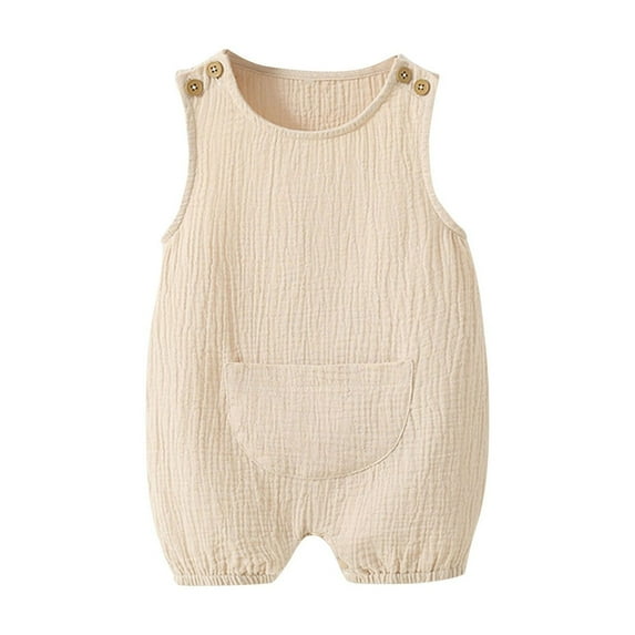 AJTQTH Baby Summer Boys Girls Onesie Sleeveless Crewneck Tank Top Bib Short Pants Solid Color Romper for Newborn Toddler Casual Climbing Walking Khaki 0 Months