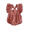 thumbnail image 1 of AJTQTH Baby Summer Cotton Rompers Infant Cotton Flutter Sleeve Square Neck Back Crossover Jumpsuit Solid Color Bodysuit Summer Casual Comfortable Fit Onesie Pink 6 Months, 1 of 7