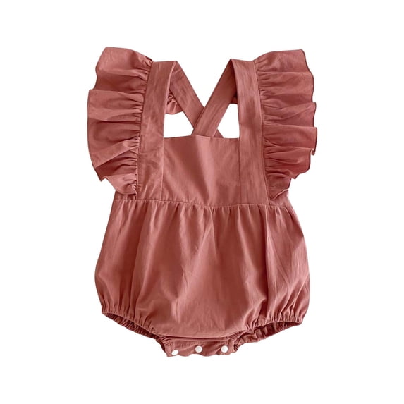 AJTQTH Baby Summer Cotton Rompers Infant Cotton Flutter Sleeve Square Neck Back Crossover Jumpsuit Solid Color Bodysuit Summer Casual Comfortable Fit Onesie Pink 6 Months