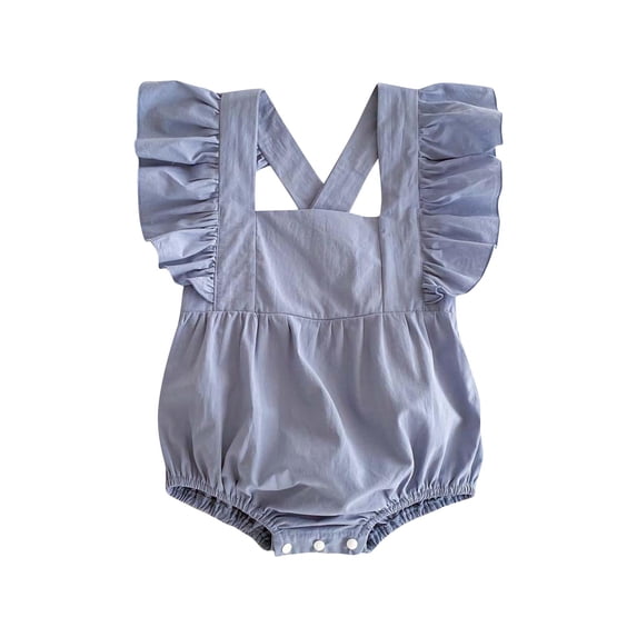 AJTQTH Baby Summer Cotton Rompers Infant Cotton Flutter Sleeve Square Neck Back Crossover Jumpsuit Solid Color Bodysuit Summer Casual Comfortable Fit Onesie Light Blue 6 Months