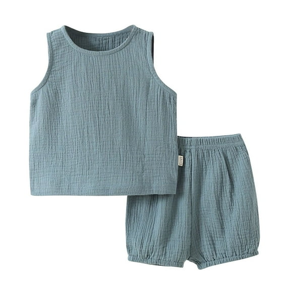 AJTQTH Baby Summer Cute Cotton 2PC Ribbed Homewear Set Toddler Girls Boys Summer Unisex Solid Color Sleeveless Crewneck Tank Tops Elastic Waist Shorts Loose Green 6months