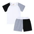 thumbnail image 1 of AJTQTH Baby Toddler 2PC Set Unisex Summer Cotton Colorblocked Tees Crewneck Short Sleeve Tops Tshirts Shirts Blouses+Elastic-Waisted Shorts Trunks Black 2 Years, 1 of 1
