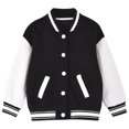 thumbnail image 1 of AJTQTH Baseball Jackets for Kids Cute Long Sleeve Color Patchwork Button up Pullover Sweatshirts Loose Lightweight Comfy Soft Cotton T-Shirts Black 6-8 Years, 1 of 2