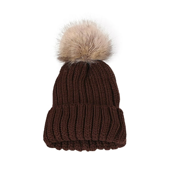 AJTQTH Beanie for Kids Girls Boys Solid Colort Cute Knitting Cotton Hat with Cute Pompom Todder Baby Winter Fall Warm Clothes Coffee Free Size