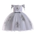 thumbnail image 1 of AJTQTH Birthday Party Dress for Girls Off-Shoulder Suspenders Cute Floral Decoration Princess Dress High-Waisted Mesh Layered Puffy Dress Flowy Maxi Dress Gray 8 Years, 1 of 9