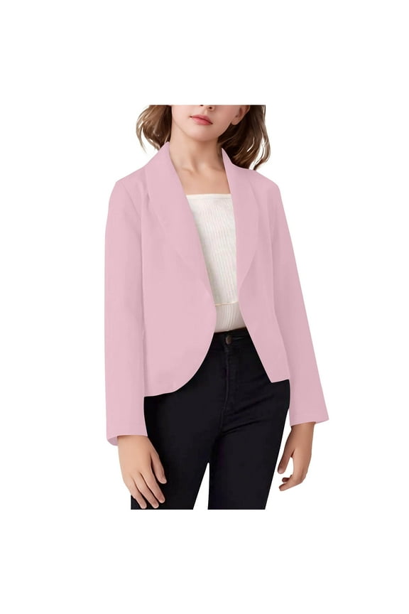 Blazer Jacket for Teen Girls Y2K Long Sleeve Lapel Solid Formal Suit Coats Casual Open Front Dress Tops Pink 11-12 Years