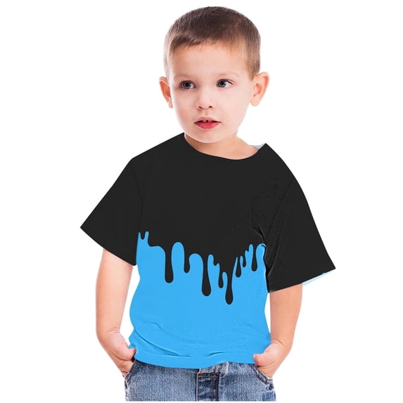 AJTQTH Boys Girls Cute Tshirts Kids Color Block Short Sleeve Crewneck Tees Tops Summer Casual Comfortable Fit Loose Shirts Blouses Clothes Outfits Blue 13-14 Years